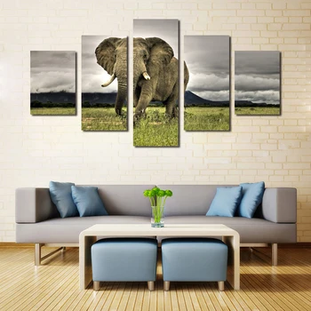 Domáce Dekorácie Zvierat Na Vytlačí 5 Kus Olej, Plátno Sprej Obrazy Slon Wall Art Obrázky Pre Obývacia Izba Č Rám